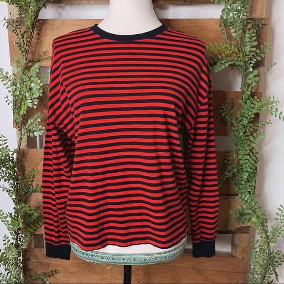 Hm Black Red Striped Long Sleeve Tee 